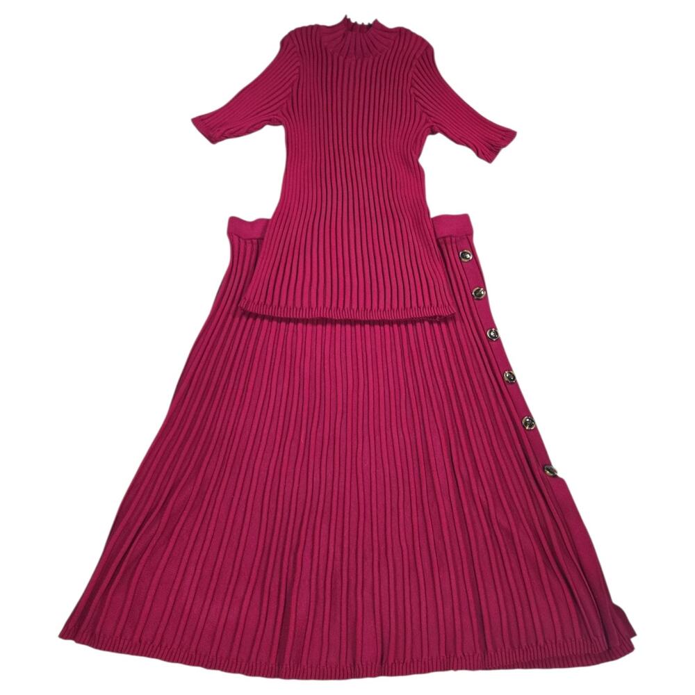 Nina Leonard Wom XL Burgundy 2 PC Set Skirt Top Ribbed Office Career Academia